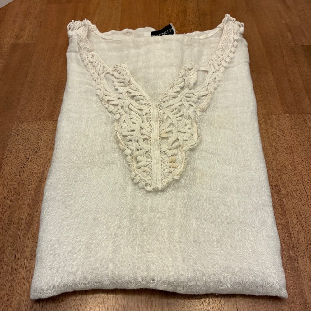 Miraclesuit White Linen Swimsuit Cover Up Crochet V-Neck Beach Tunic Dress